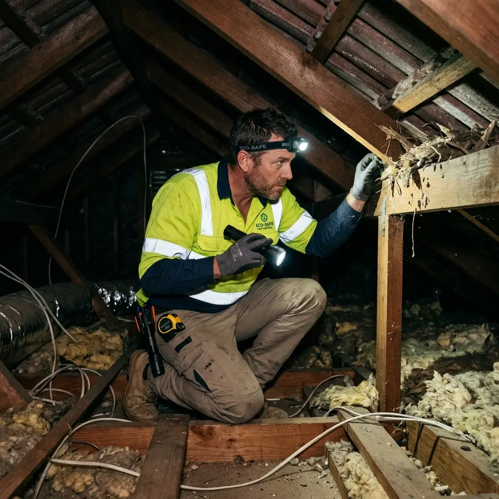 Technician locating dead rodents inside a Warragul wall cavity with detection equipment